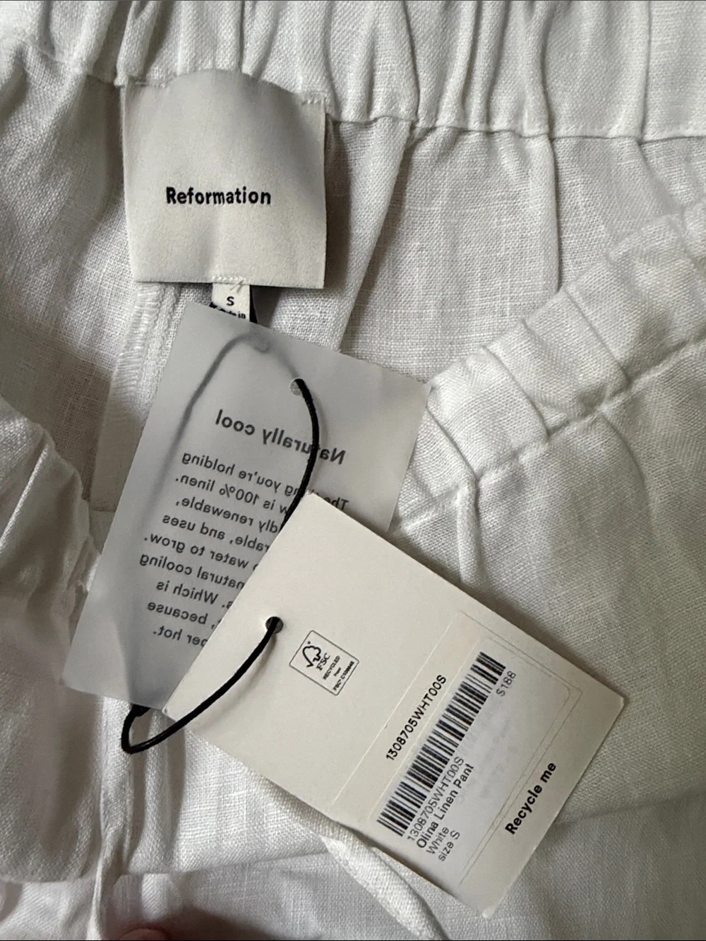 Reformation Olina Linen Pant White Size S NWT